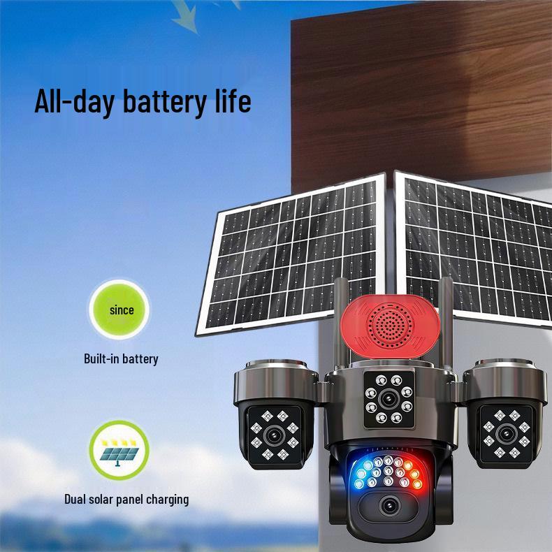 4G Solar-Powered HD Quad-Lens Outdoor Camera with Real-Time Voice Intercom and Full-Color Night Vision