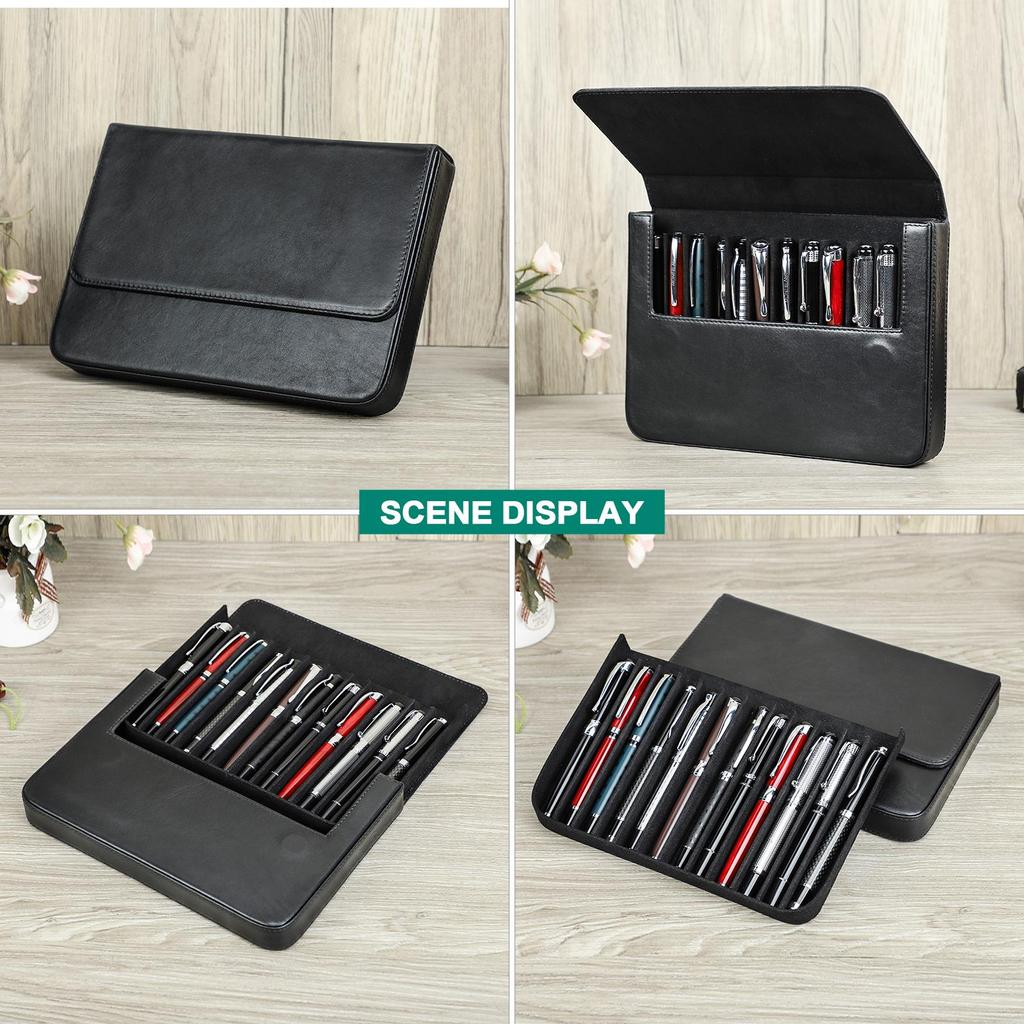 Husă pentru stilouri din piele naturală realizată manual, multicoloră, cu 12 sloturi, cutie pentru stilouri de lux