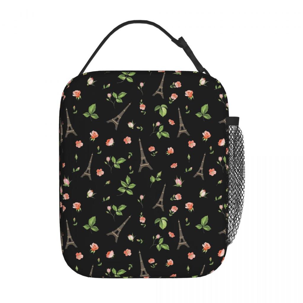 Themed Black Eiffel Iron Tower Design Insulated Lunch Bag for Women Kids Portable Food Boxes Thermal Lunch Box Tote
