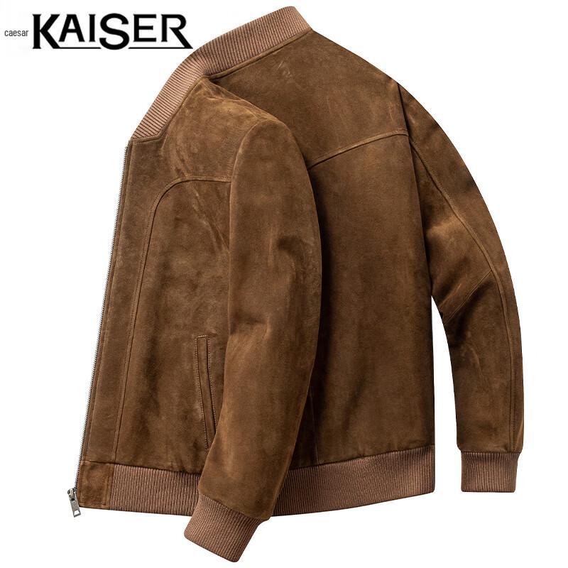 

Kaiser Men s Autumn/Winter Sheepskin Leather Baseball Collar Jacket 3XL