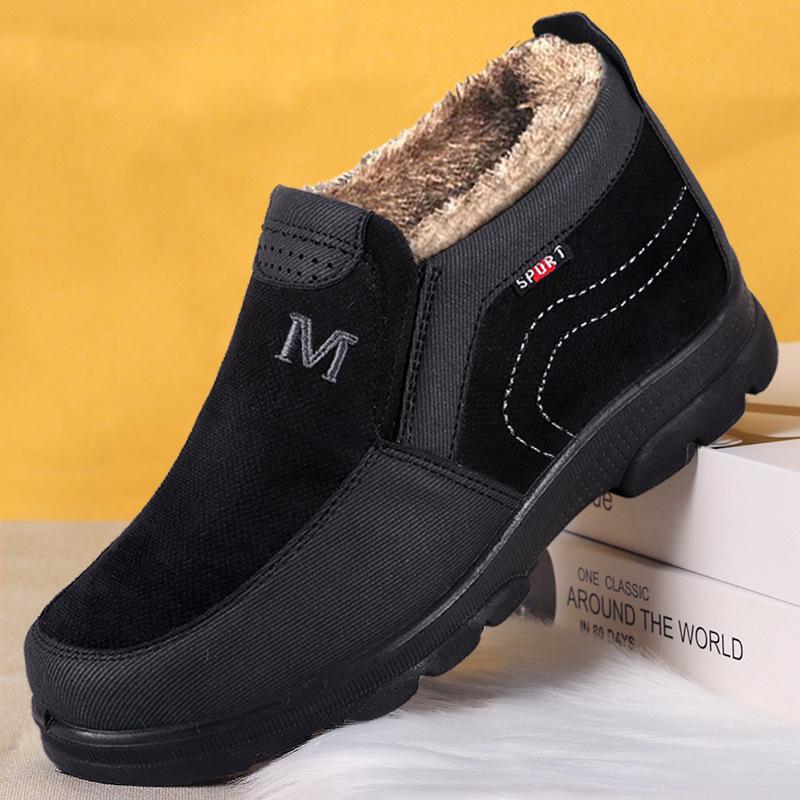 Herren Winter Freizeitschuhe Dicke Sohle Rutschfeste Plüsch Samt Fell Schuhe Stiefeletten Für Männer Winterschuhe Outdoor Schneestiefel Schlupfschuhe
