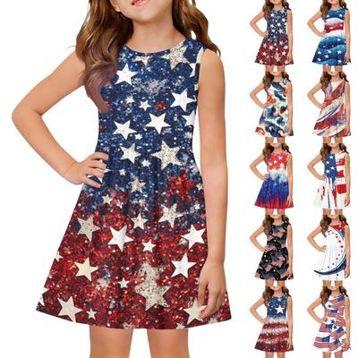 Girls' Summer Princess Dress - A-Line Vest Splice Dress Independence Day