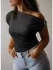 2026 European & American Off-Shoulder Cinched Waist Fashion Pullover Women's T-Shirt