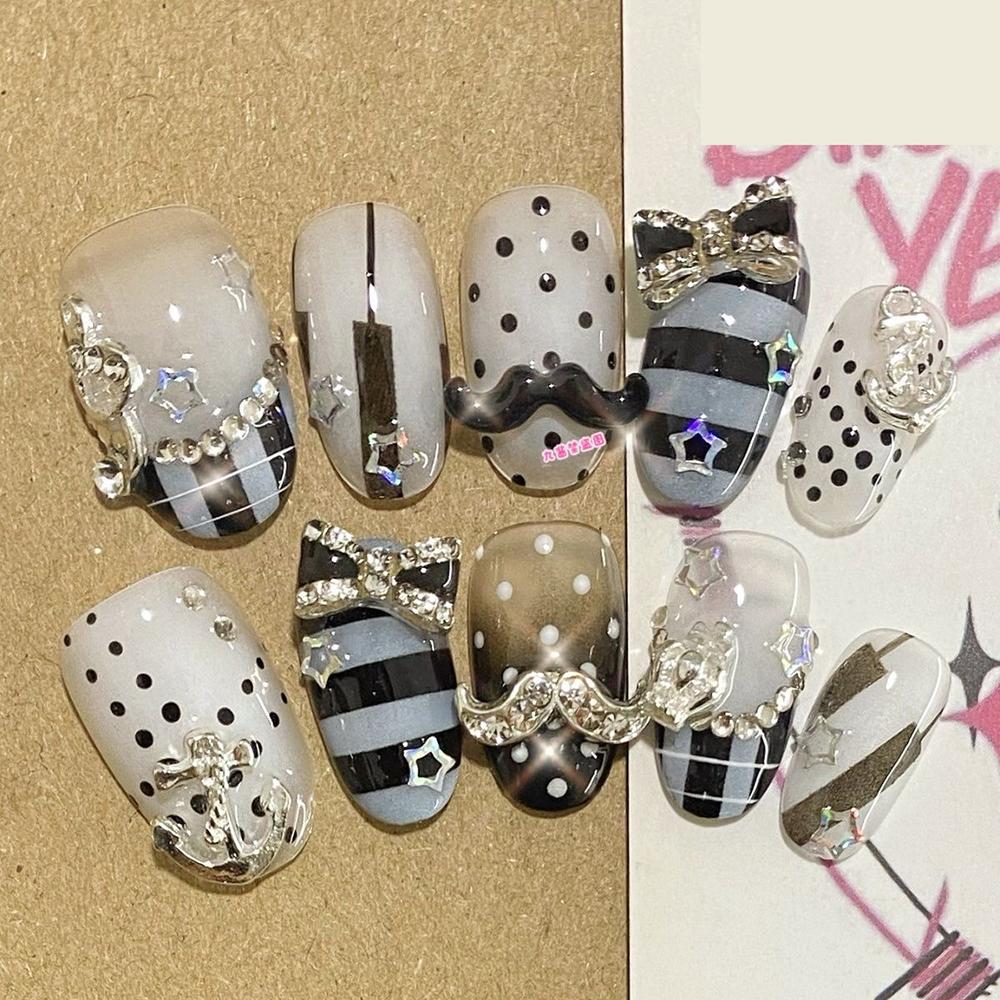 Kawaii Handmade Square Press On Nails Art Party Stickers Cute Flower Panda Bear Animal Custom Acrylic Fake Nails