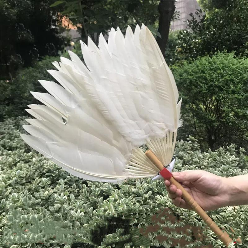 Chinese Vintage Goose Feather Hand Fan Zhuge Liang Style Kong Ming Fan Handmade Craft Fan Stage Performance Fan Baby Cool Fan