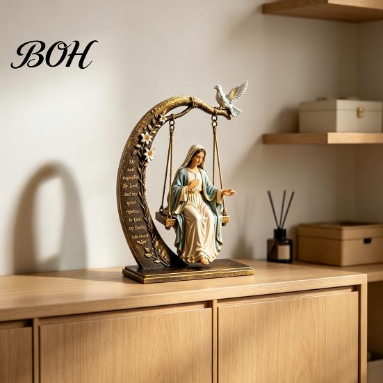Religiöses Geburtstagsgeschenk für Frauen Christliche Jungfrau Maria Schaukel-Ornament, Katholischer Bibelvers Heimdekoration, Gesegnete Oster-Harzfigur