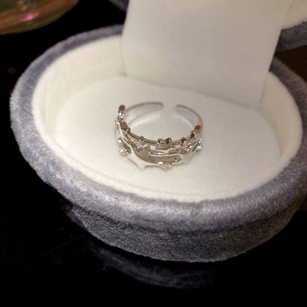 Jewelry Accessories Y2k Open Ring Geometric Irregular Finger Ring Retro Zircon Star Ring  Gift