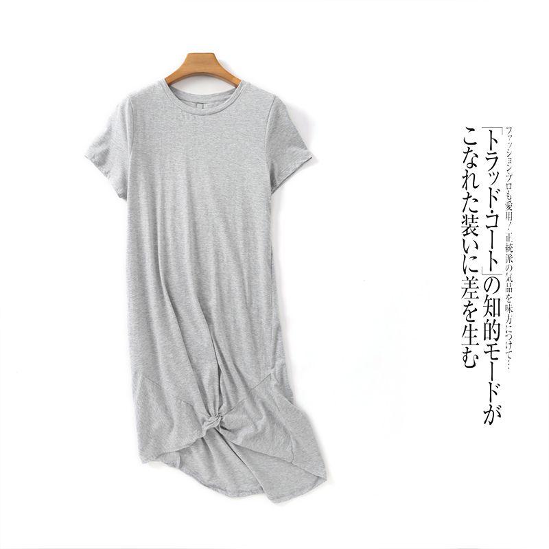 

T-shirt Skirt Summer New Foreign Trade Women s Clothing Minimalist All-Matching round Neck Short Sleeve Twisted Elastic Pullover Skirt 25979 Grey C- 2-9-5 8#