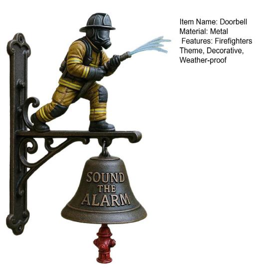 Salute To Firefighters Doorbell Weather-proof Vintage Metal Sound The Alarm Door Bell Home Office Entrance Decorative Welcome Bell