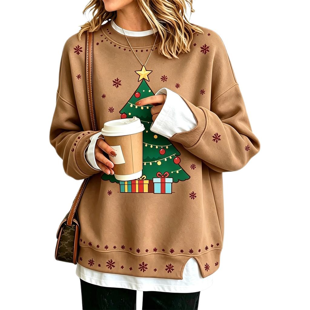 Women's Casual Christmas Print Loose Fit Long Sleeve Layering Sweatshirt