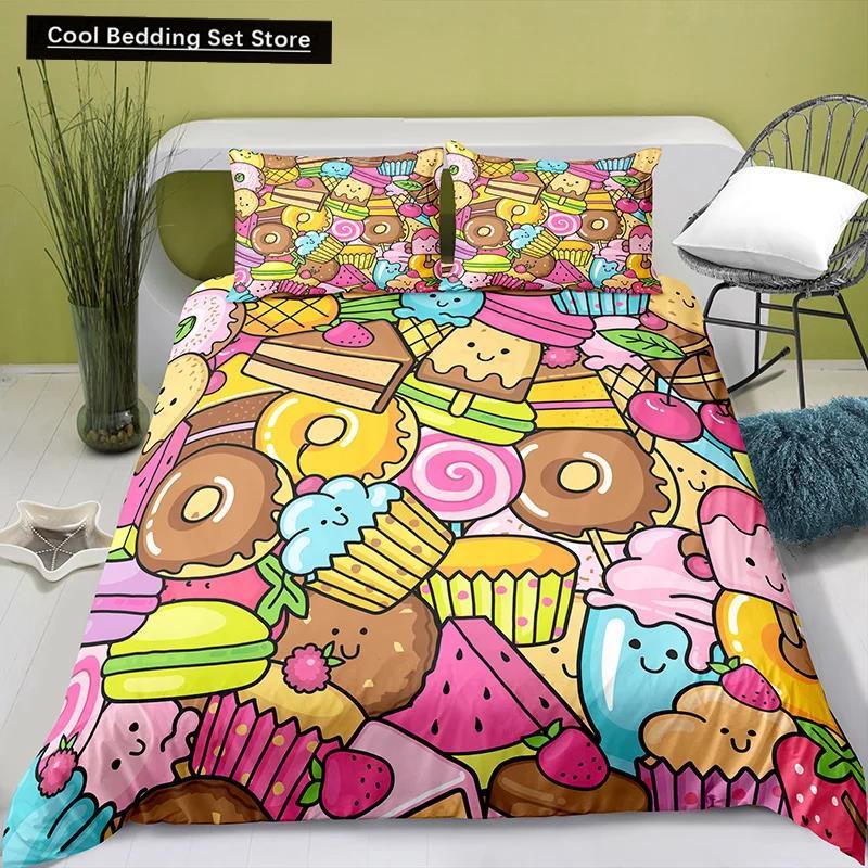 Härligt tecknat mat kung drottning påslakan pärlmjölkste sängklädesset barn tonåringar vuxna efterrätt pommes frites cola polyester täcke