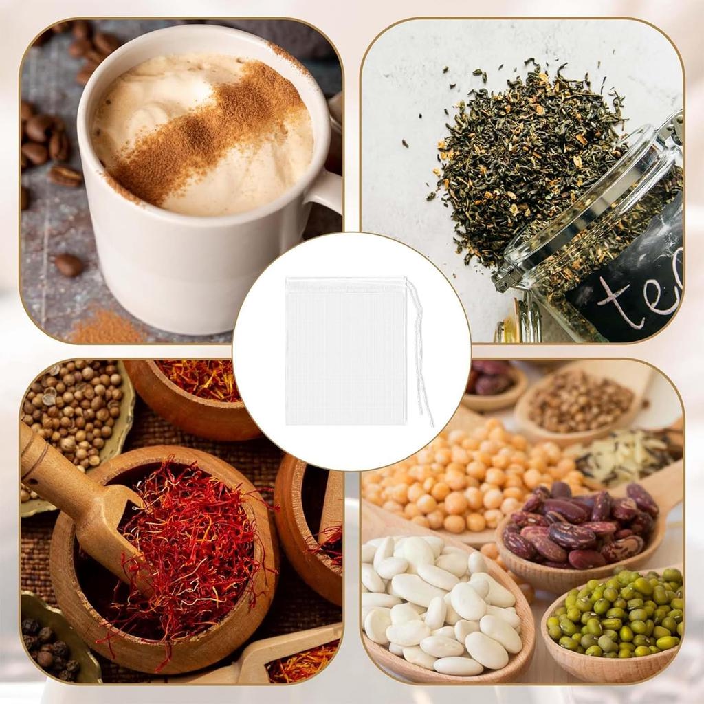 BOJIDO Tea Bags, Empty Disposable Tea Bags, Pack of 100 Drawstring Tea Bags, Tea Filters for Loose Leaf Tea, Coffee, Black Tea, Green Tea, Barley