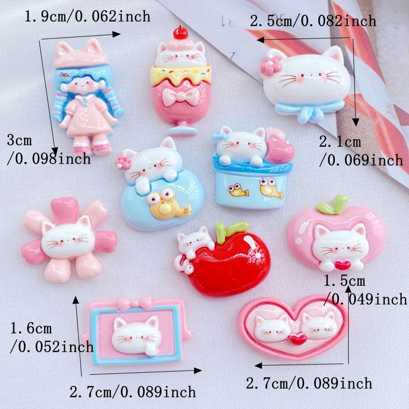 10 Pcs New Cute Cartoon Little Girl, Cat Series Flat Back Resin Scrapbooking DIY Jewelry Hairpin Craft Decoration Accessorie