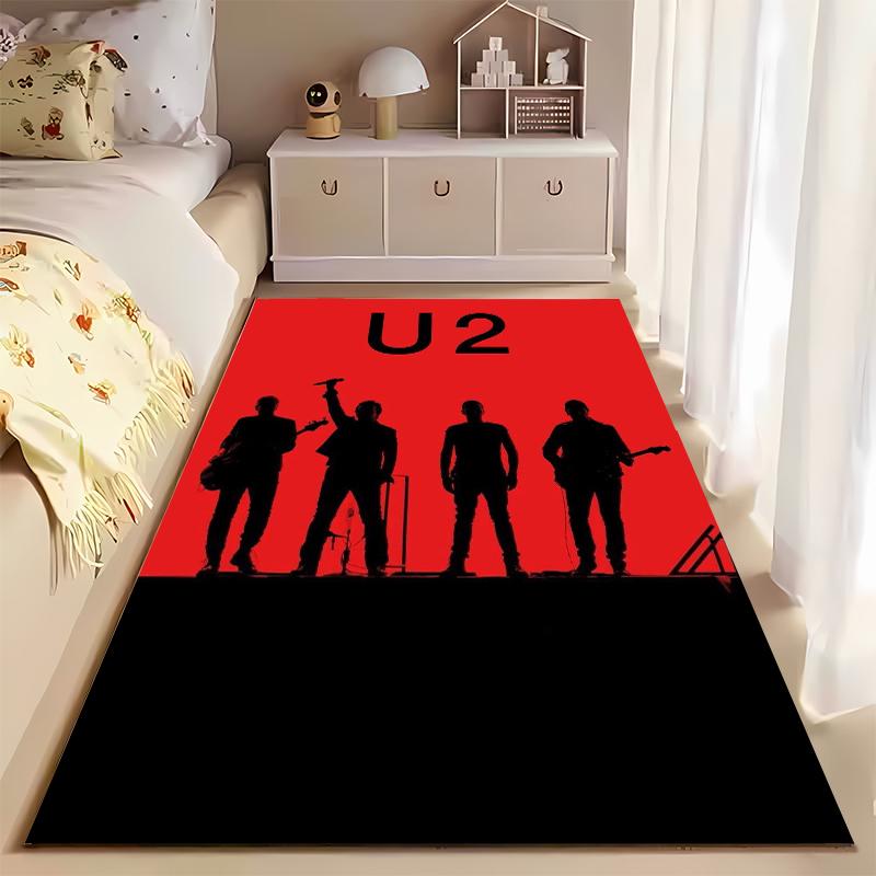 "Red and Black Carpet with Band Silhouette Design and U2 Text" Suitable for use as an anti-slip for living room bedroom sofas