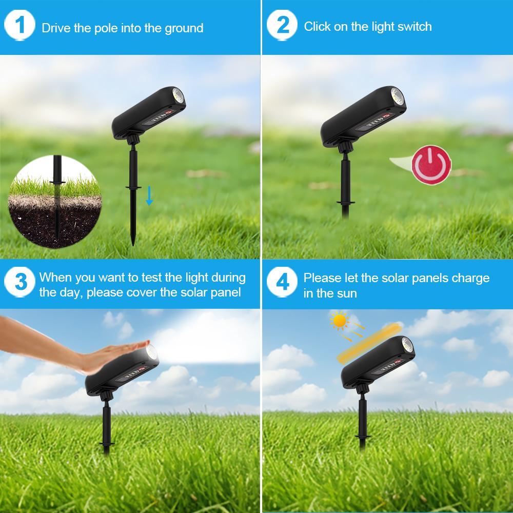 Outdoor Solar Spotlights IP65 Waterproof Adjustable Solar Landscape Spotlights 2 Modes Solar Uplights for Trees Garden Pathway