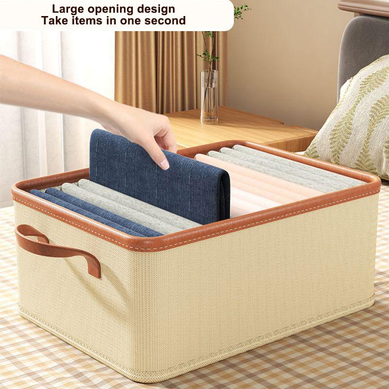 Clothing Storage Bins For Closet With Pu Handles Foldable Drawer Clothes Organizer For Organizing Wardrobe