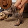 Fashion Suede Tassel Western Cowboy Boots Women 2025 Autumn Pointed Toe Vintage Rivet Ankle Boots Woman Chunky High Heels Short Boties