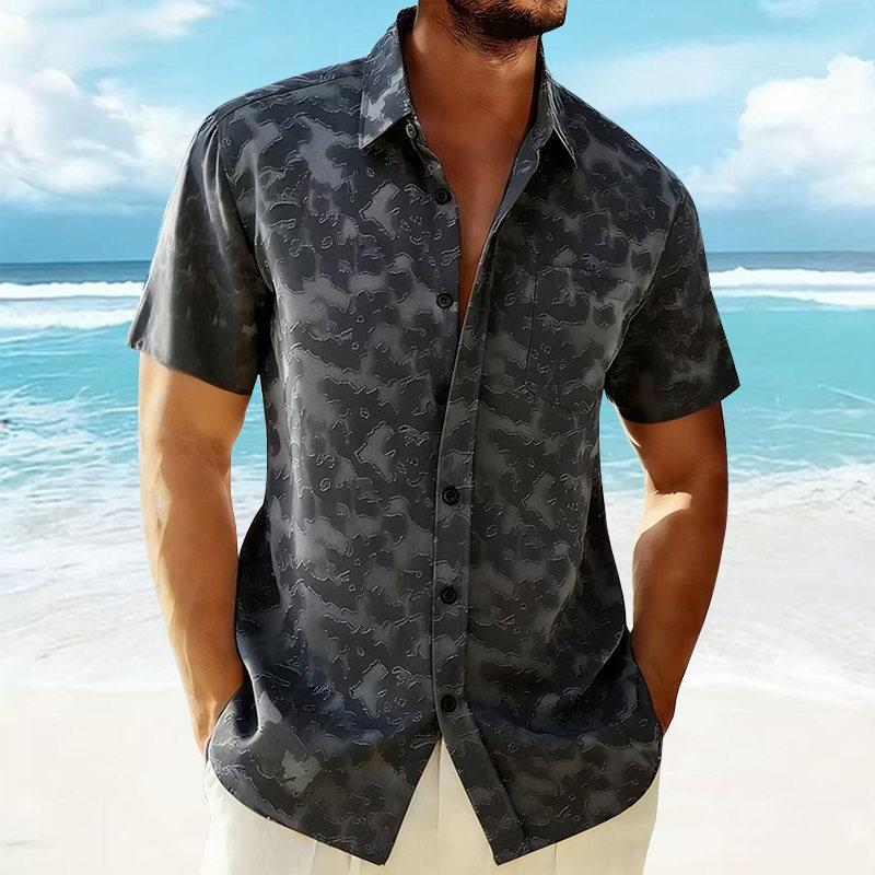 Nuova Camicia Estiva Casual da Uomo a Maniche Corte Vintage Usurata Tinta Unita Stampa Hawaiana Top da Spiaggia Blusa alla Moda