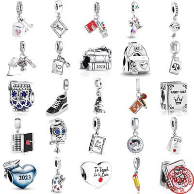 Silver Teacher Pendant Women Bracelet DIY Jewelry Bead Charms Fine Dangle Bachelor Cap Gift