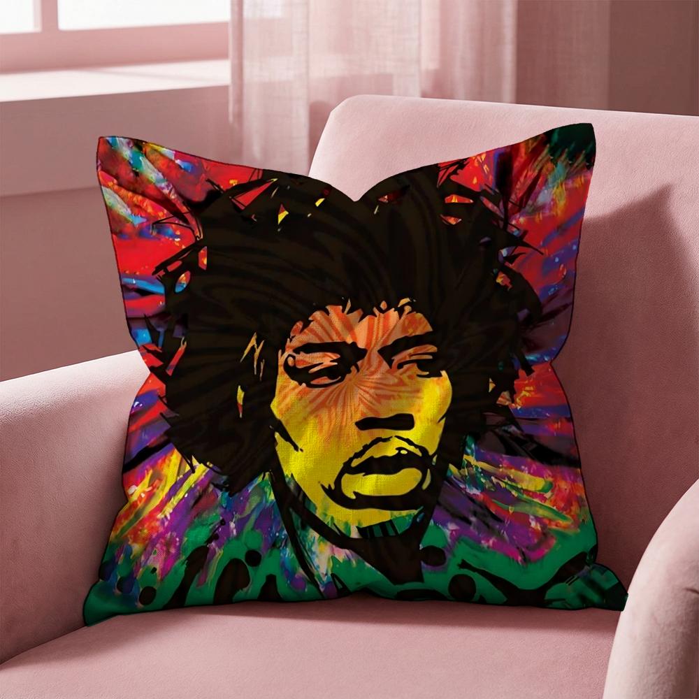 SingerJ-Jimi H-Hendrix Cushion Cover Multi-Scene Pillow Cover for Home & Car - Reversible, Soft & Durable for Daily Use