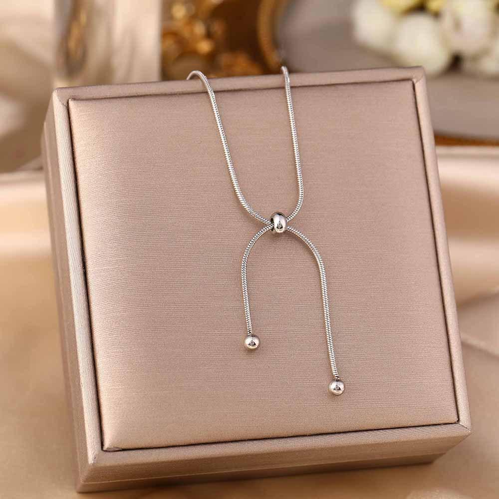 Women's Silver Titanium Steel Necklace with Micro-Inlaid Zircon - Elegant, Durable Clavicle Chain Jewelry