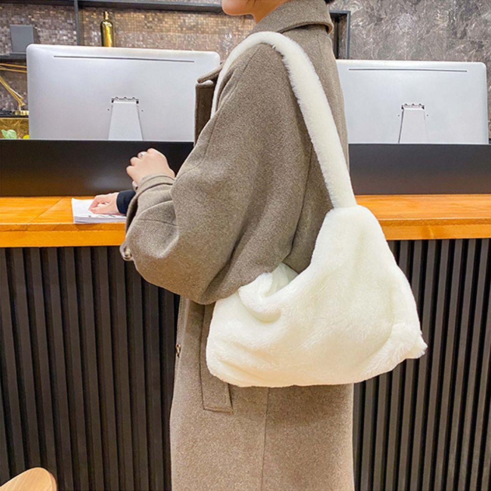 Simple Design Women Soft Plush Hobos Shoulder Bags Winter Furry Ladies Clutch Purse Handbag Female Underarm Bag Crossbody Bags