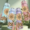 1PC Vintage Compass Rope Nautical Print 750ml Color Plastic Sports Water Bottle Leakproof Flip Straw Lid Suitable for Sports Office Home Use