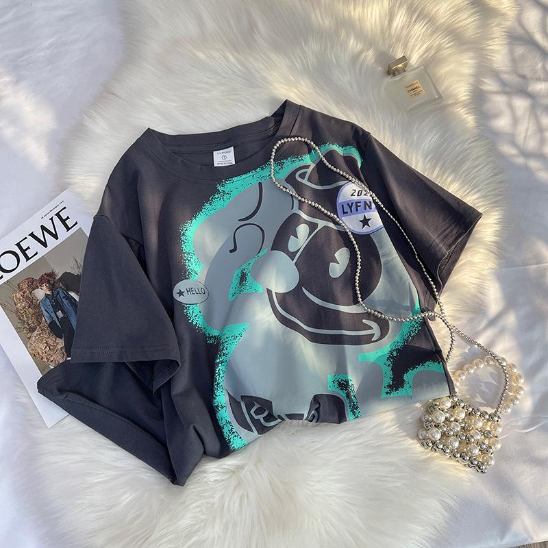 Summer Round Neck 3D Cartoon Printed Top Fashionable Casual Short Sleeved Women's T-shirts