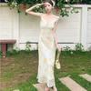 Summer Is Especially Beautiful, Long Summer, French V-neck Floral Dress, Waist and Thin Long Dress, Women's Skirt