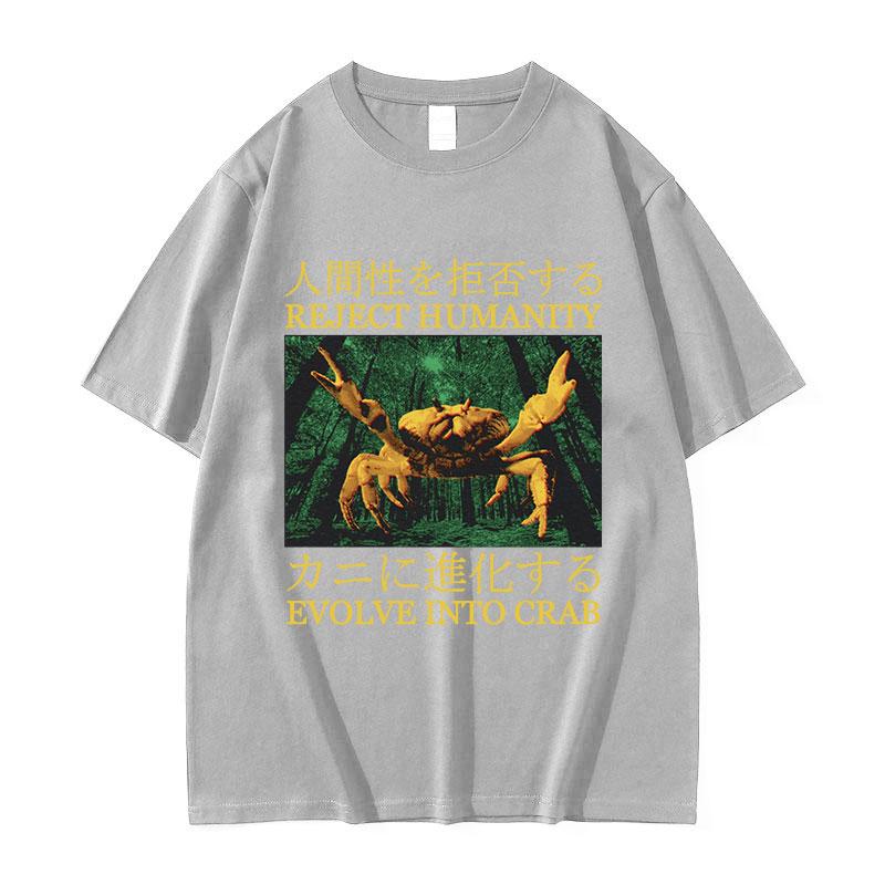 Japanese Evolve Into Crab Funny Graphic T Shirt Unisex Unisex Retro Fashion High Quality Tshirt Cotton Oversized Tshirt Streetwear