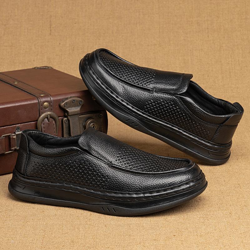 New Top Layer Cowhide Leather Shoes Business Casual Leather Shoes Hollowed Out Hole Shoes One Foot on Foot Shoes Men's Leather Shoes