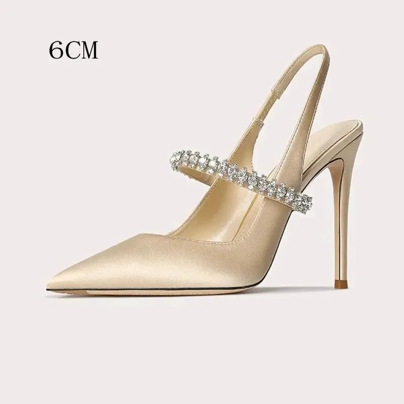 Mode Größe 34 45 Damen Diamant Bao Kopf Sandalen 2024 Neu Dünner Absatz Spitzleder Hohe Absätze Damen Hochzeitsschuhe