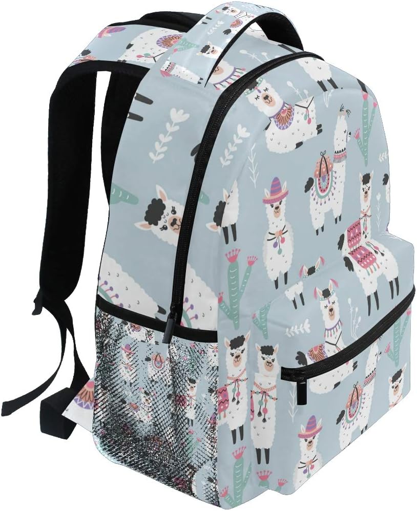 Colorful Alpaca Cactus Backpack, Cartoon Alpacas & Cacti Design, Durable Daily Bag, Perfect for Youth
