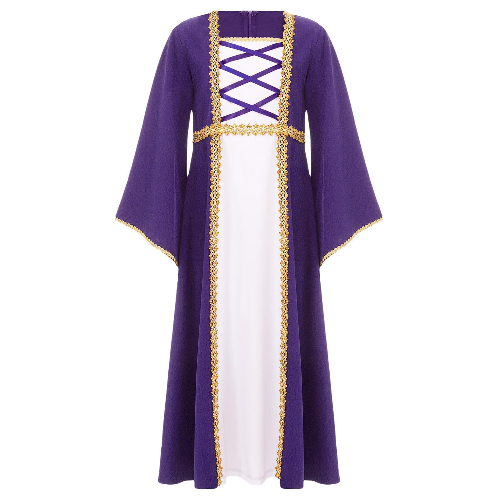 

Дівчата Середньовічна Принцеса Сукня Ренесанс Королівський Наряд Маскарадний Костюм Хелловін Вечірка Виступ 9-10 Years темно-фіолетовий колір