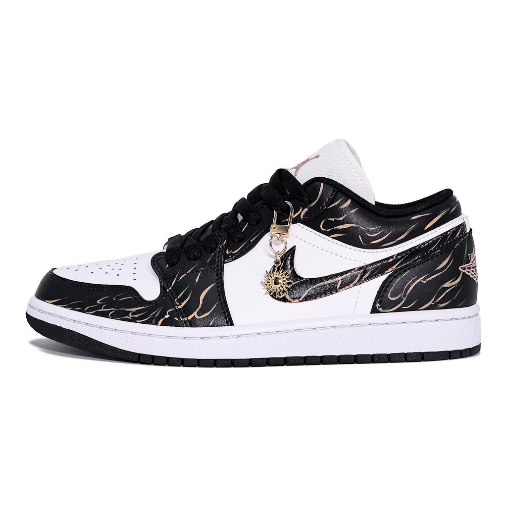 Jordan Air Jordan 1 Nízké boty Odolné proti oděru Vintage Basketbalové boty Unisex Zlatá Černá 553558-165(Tým1375-)