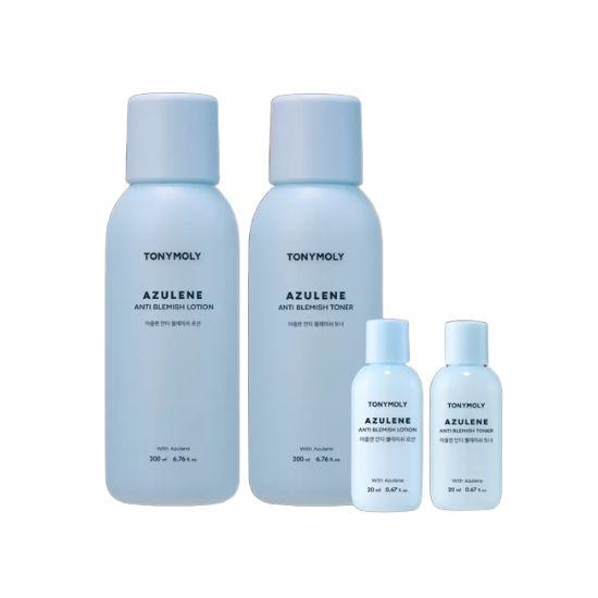 Tonymoly Azulene Anti Blemish Skincare 2-Item Set (Toner 200ml + Lotion 200ml) with Samples