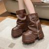 Fashion 10CM Women High Platform Ankle Boots Autumn Winter Gothic Style Shoes Buckle Punk Motorcycle Boots Round Toe Chunky Sneakers