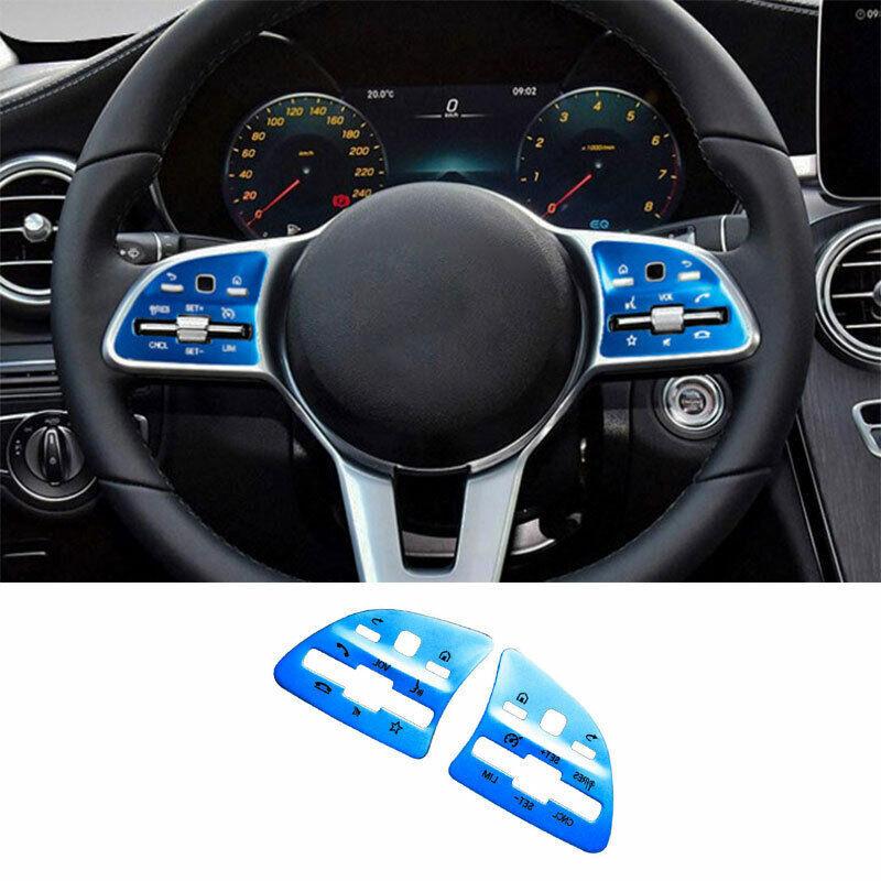 Blue Aluminum Steering Wheel Switch Cover Trim 2X Fit For Benz C-Class -