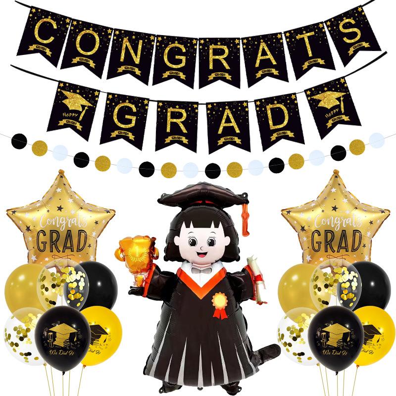 Graduation Ceremony Decoration Scholar Hat Certificate Trophy Graduation Season Theme Flag Birthday Balloon Set