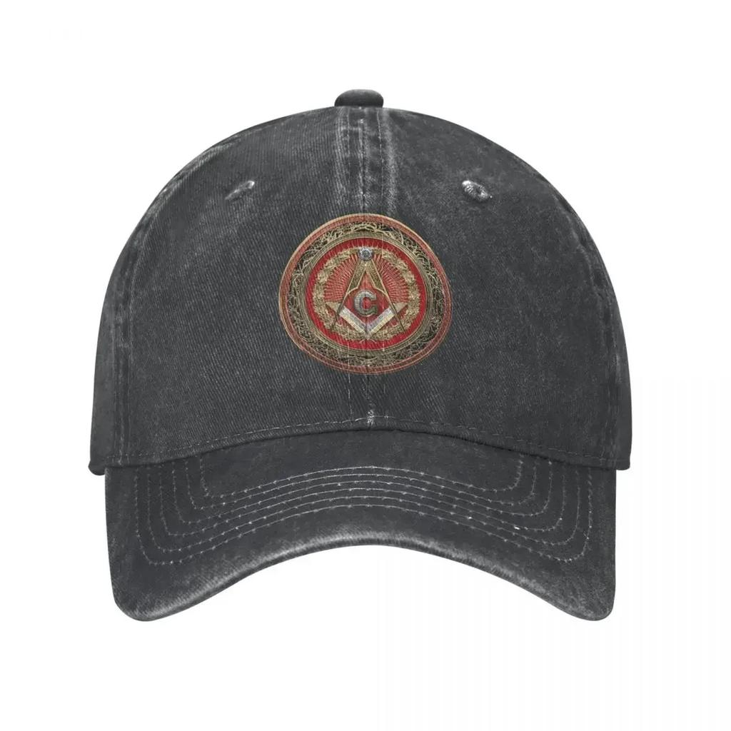 Degree Mason Gold Jewel Master Mason Square And Compasses Baseball Caps Distressed Cotton Outdoor Adjustable Fit Hat