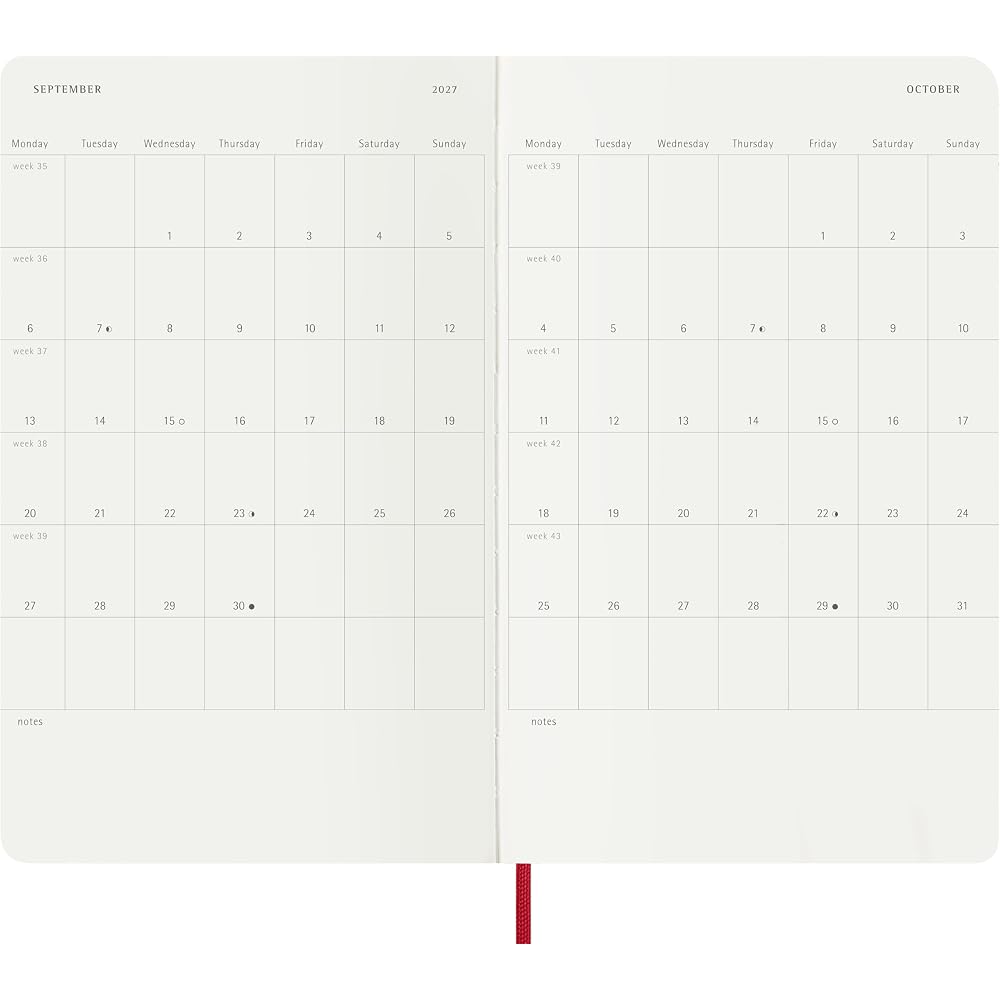 Moleskine 2026 Weekly Diary, July Start, 18 Months, Large Size (13cm x 21cm), Softcover, Scarlet