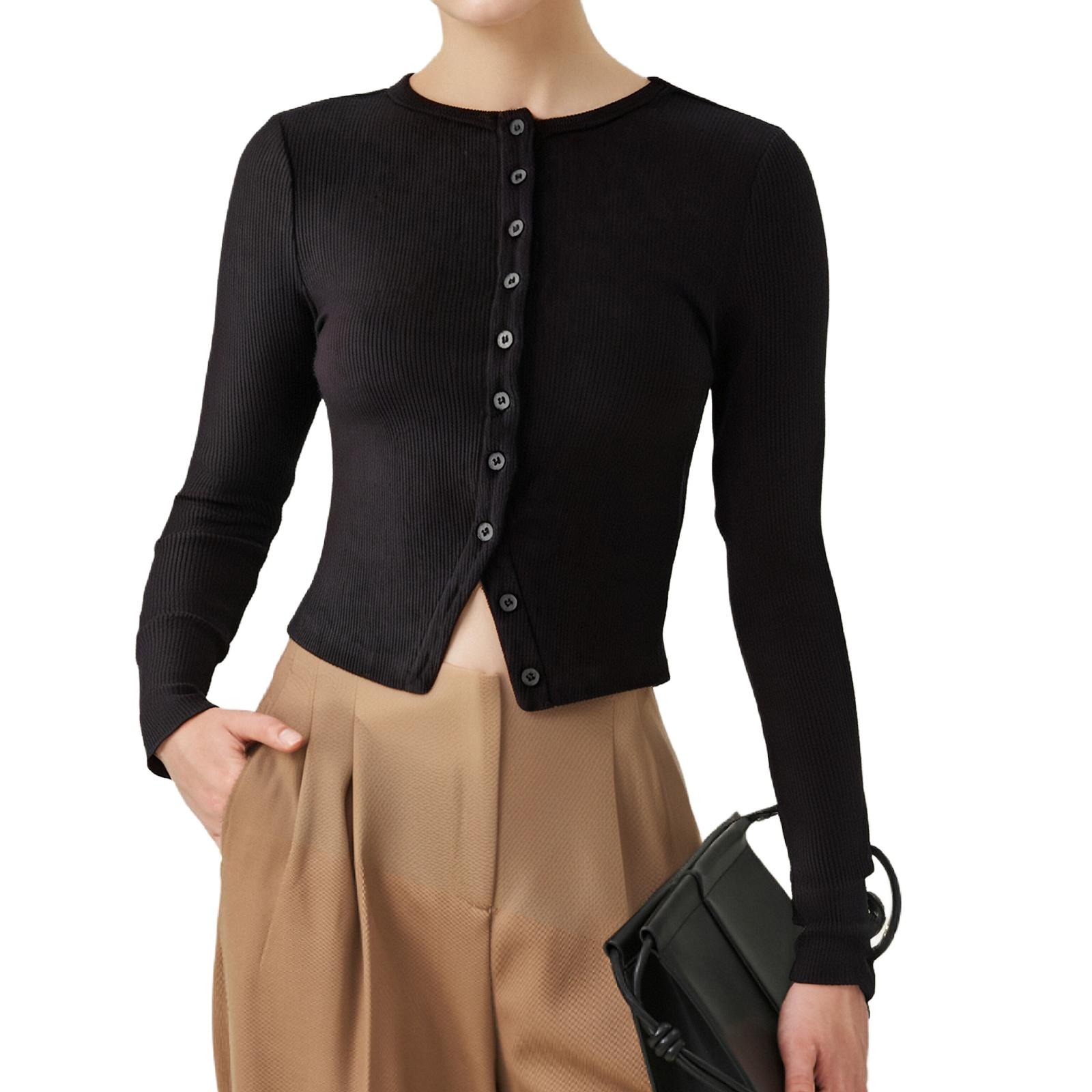 

Женский модный повседневный кардиган с короткими полосками и длинными рукавами, застегивающийся на пуговицы L