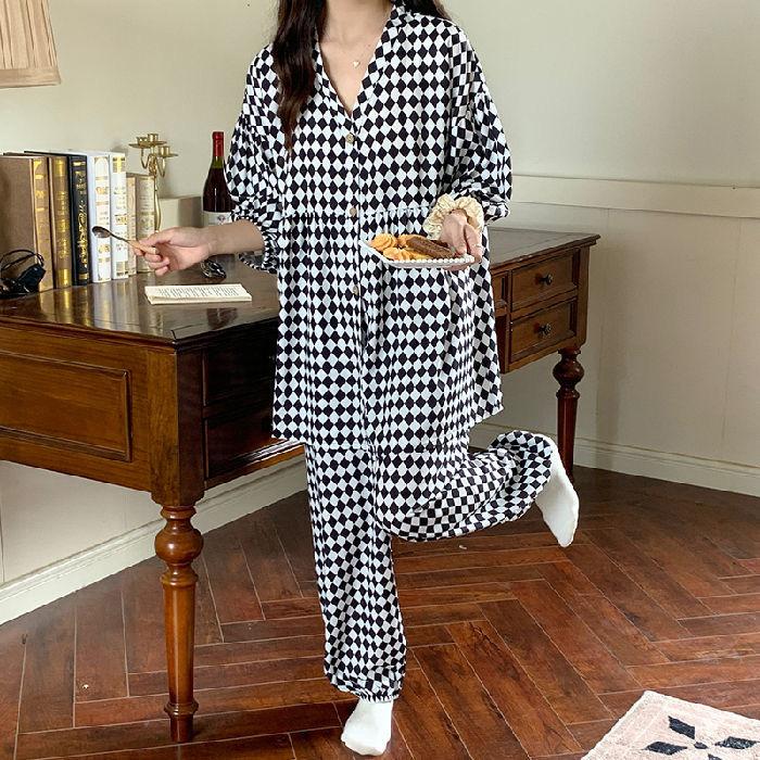 100% Viscose Floral Printed Ladies Kimono Style Pajamas Set Loose Thin V-Neck Three Quarte Sleeves 2Pcs Sleepwear Loose Homewear