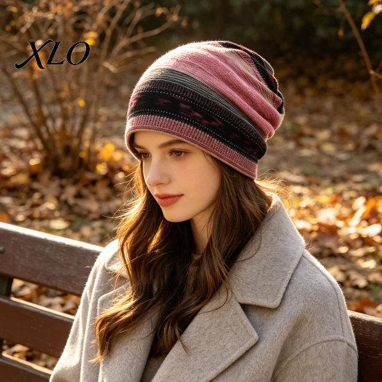 Stylish Autumn Winter Neck Warmer Women's Geometry Print Slouchy Hat, Casual Soft Stretch Skull Colorful Geometric Pattern Hat Cap, Warm Cancer Chemo