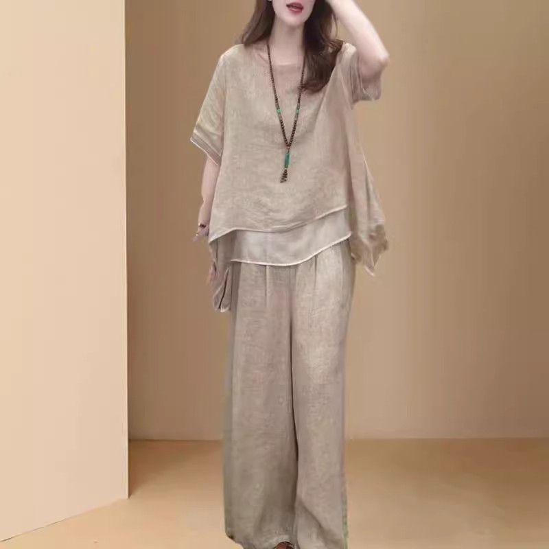 

2025 Women s Summer Fashion: Age-Defying Short Sleeve Top & Cropped Pants Two-Piece Set M (Recommended for 85-100 lbs)