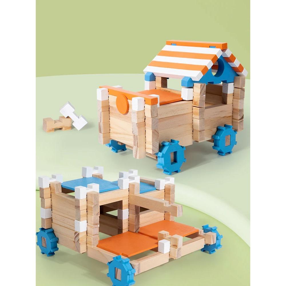 Set Blocuri de Lemn DIY Casă Mini Jucărie Montessori pentru Învățare pentru Copii Educație Timpurie Blocuri de Lemn Creative Jucărie de Stivuire