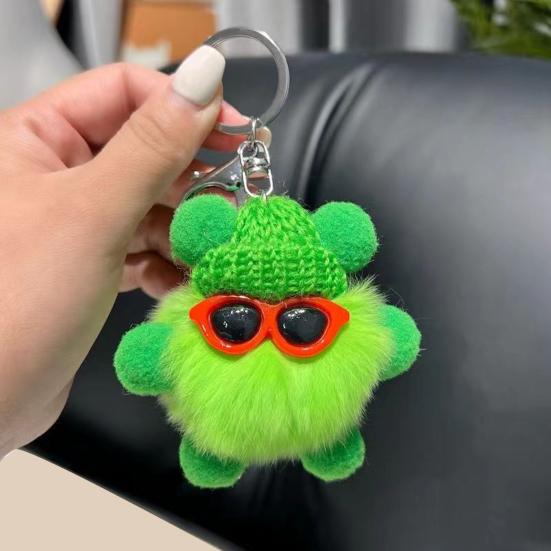 Keychain Cartoon Doll Wearing Hat Glasses Decor Imitation Rabbit Fur Charm Key Chain Keys