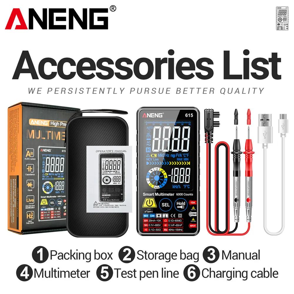 ANENG 615 Smart Touch Screen Digital Multimeter 6000 Counts Rechargeable Lithium Battery AC DC Voltage Current Capacitance NCV for Electrician Tools