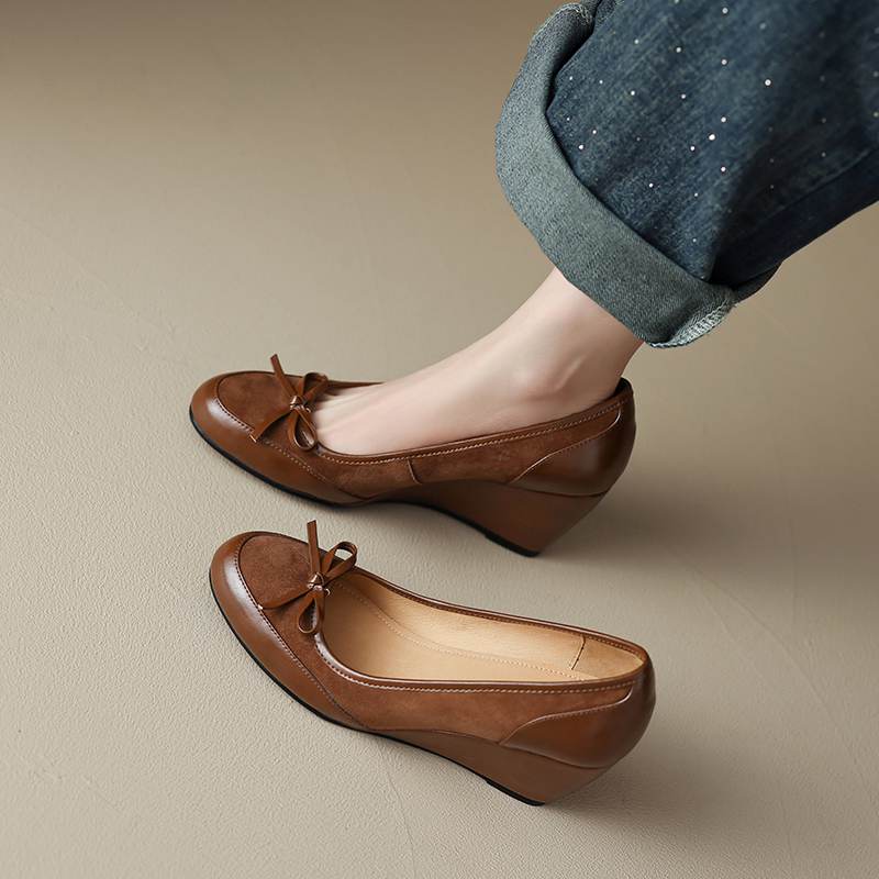 

Krazing Pot Замша из коровьей кожи Круглый носок Размер 40 танкетки Высокие каблуки слипоны бант-бабочка Винтажные осенние туфли-лодочки 40 коричневый