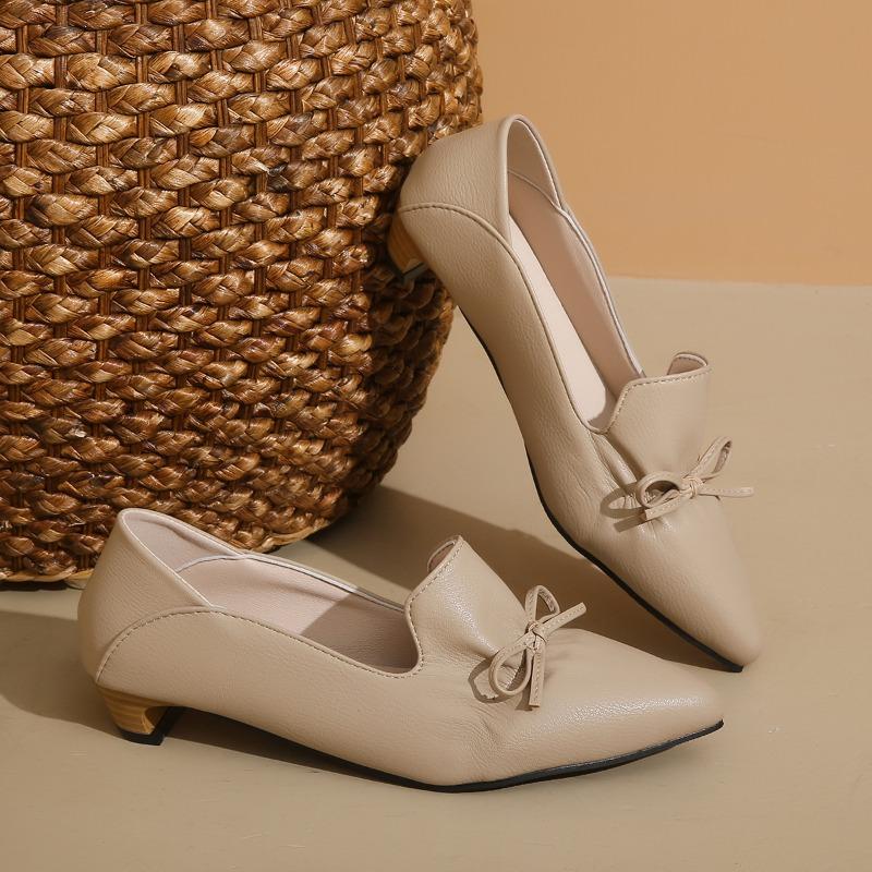 Women's Low Heel Shoes Spring New Pointed Head Shallow Mouth Butterfly Knot Soft Sole Non-slip Low Top Shoes